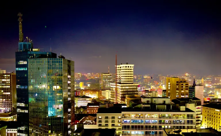 Nairobi CBD by Night: Nation Centre and downtown skyline