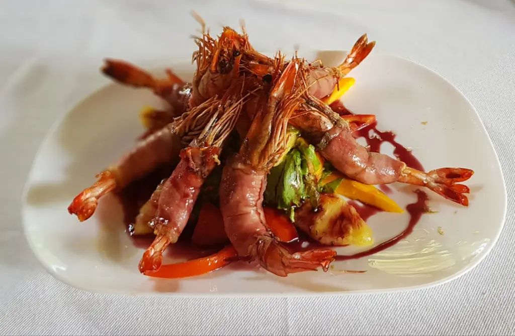 Bacon-wrapped Prawns at baby Marrow