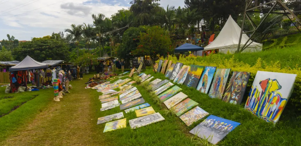 Nyege Nyege Festival in Jinja, Uganda in 2019. Local artists displaying their works
